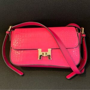 H Initial Bag Pink Croc Designer Look Convertible Crossbody/Satchel Strap NEW